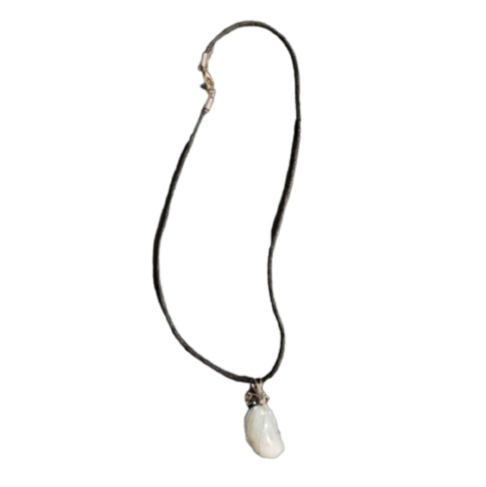 Unisex white stone gem on leather chain purity